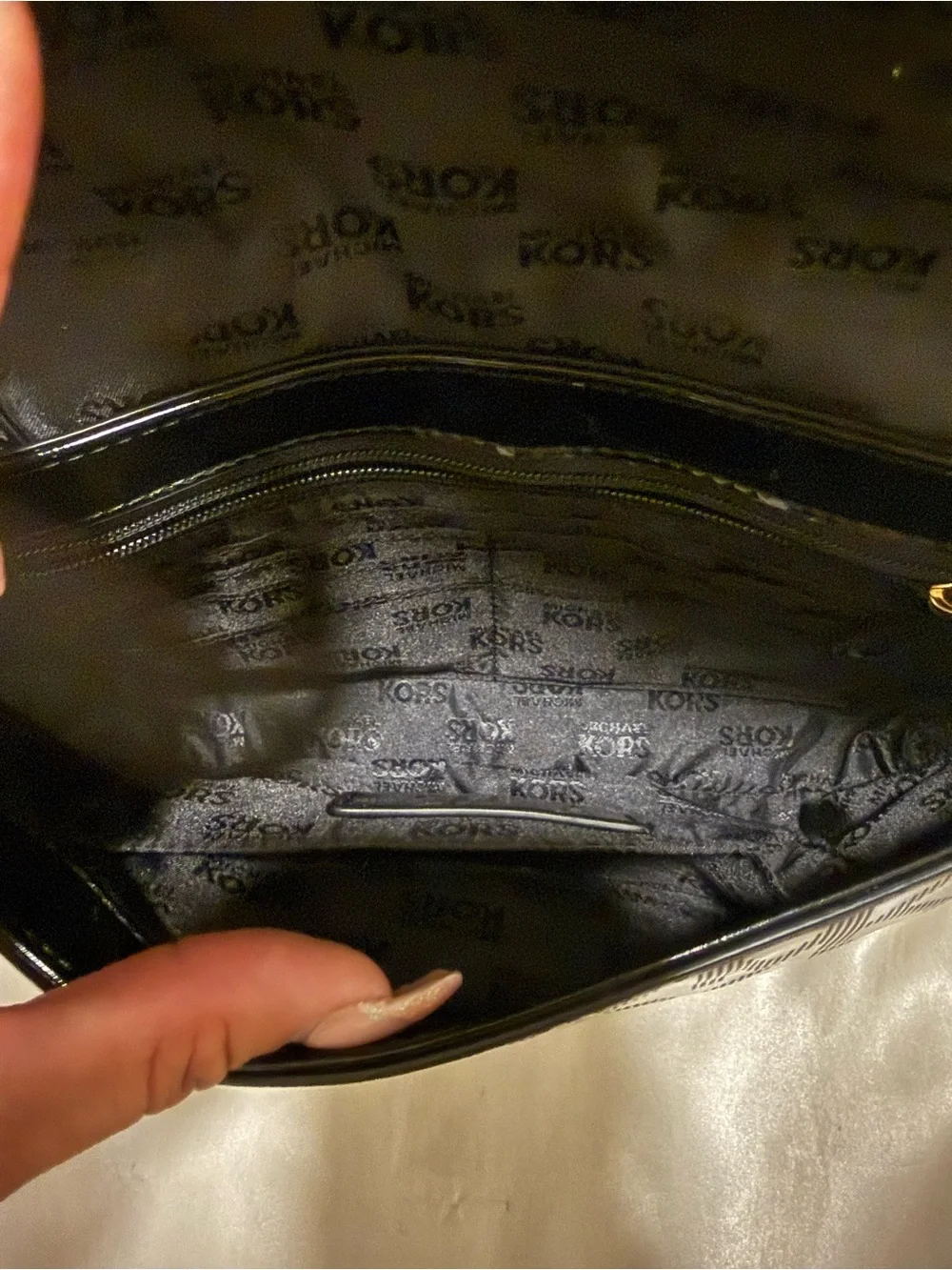 Michael Kors Black Patent Shoulder Bag with Gold Chain